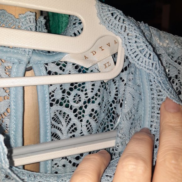 Adiva XL pale blue lace mockneck top - Picture 2 of 4